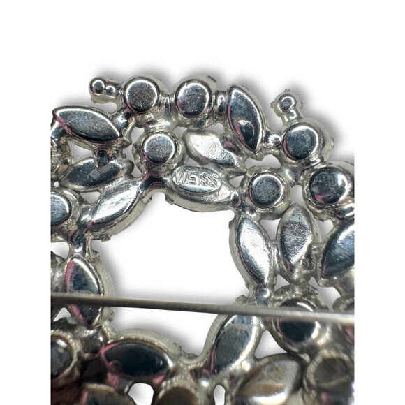 Weiss Silver Tone Clear Crystal Wreath Brooch Vintage - Picture 3 of 9